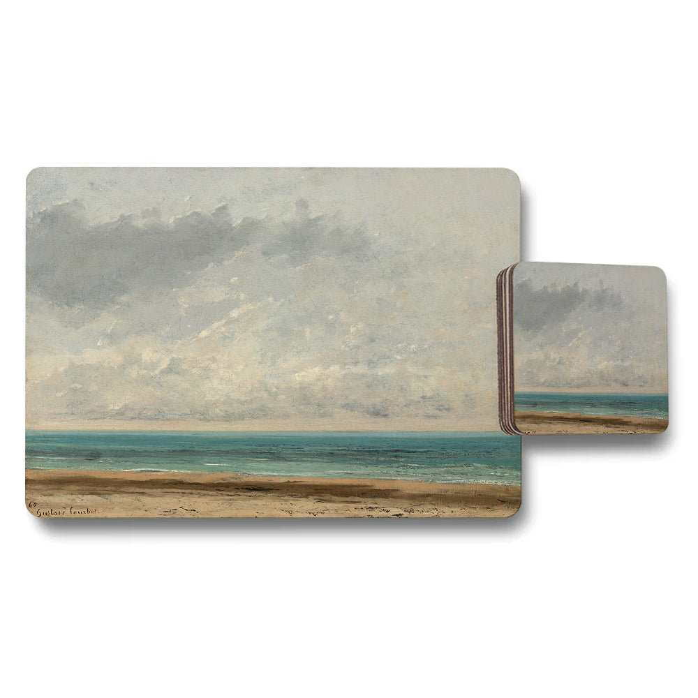 Coastal Beach Seascape Placemat And Coaster Set With Ocean Art