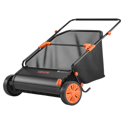 Push Lawn Sweeper, 30 in Leaf & Grass Collector with 12 cu. ft. Hopper Bag, Adjustable Brush Height & Spinning Brushes, Heavy Duty Yard Sweeper with Rubber Wheels for Leaves Grass Cleanup