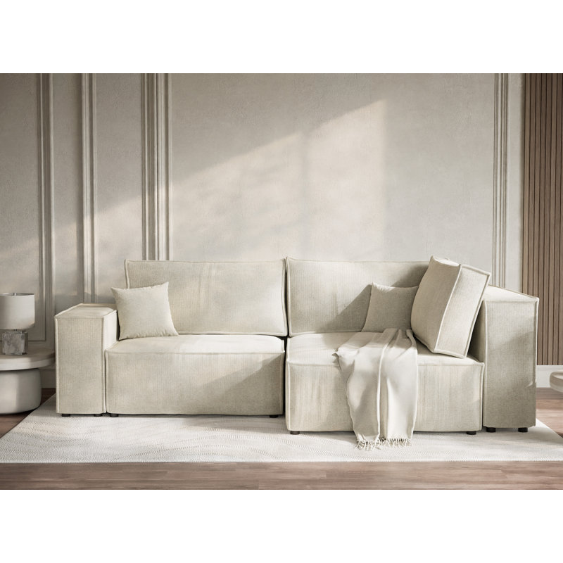 Four-Seater Left-Hand Corner Sofa With Bed Function, Left Hand Facing, Cream Velvet