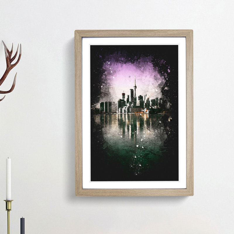 Skyline of Toronto in Canada - Picture Frame Graphic Art Print, Oak Framed, 87cm H x 62cm W x 2cm D