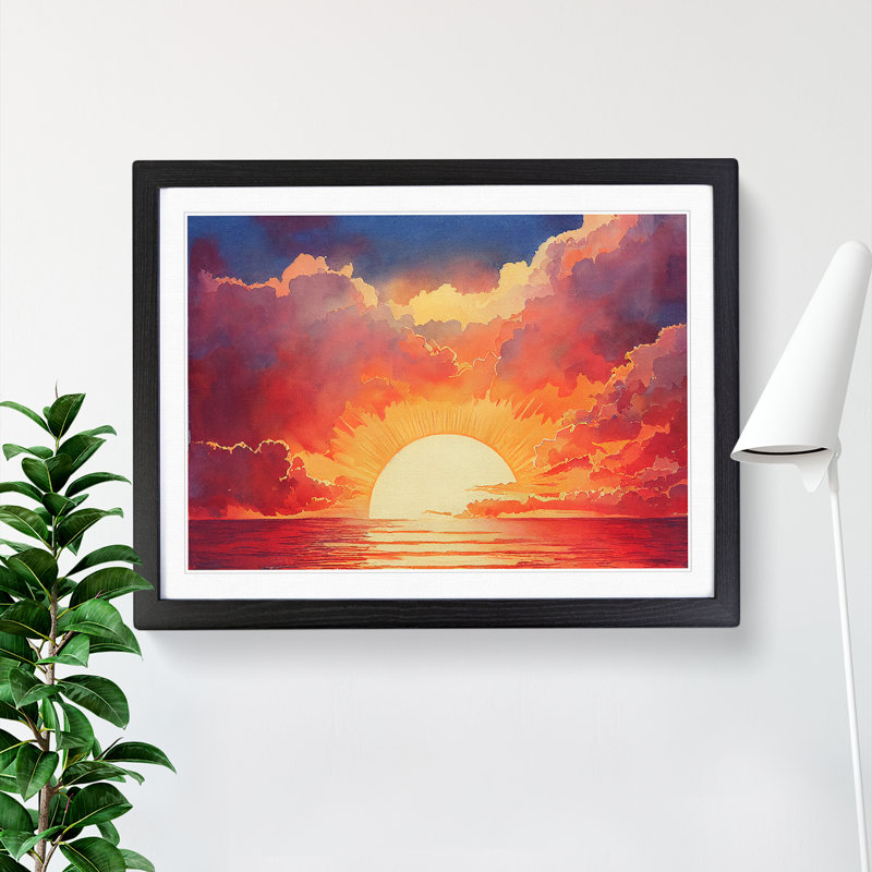 XH1022-10120X Welcoming Sunset Seascape - Single Picture Frame Print, 46cm H x 64cm W x 2cm D, Black Framed