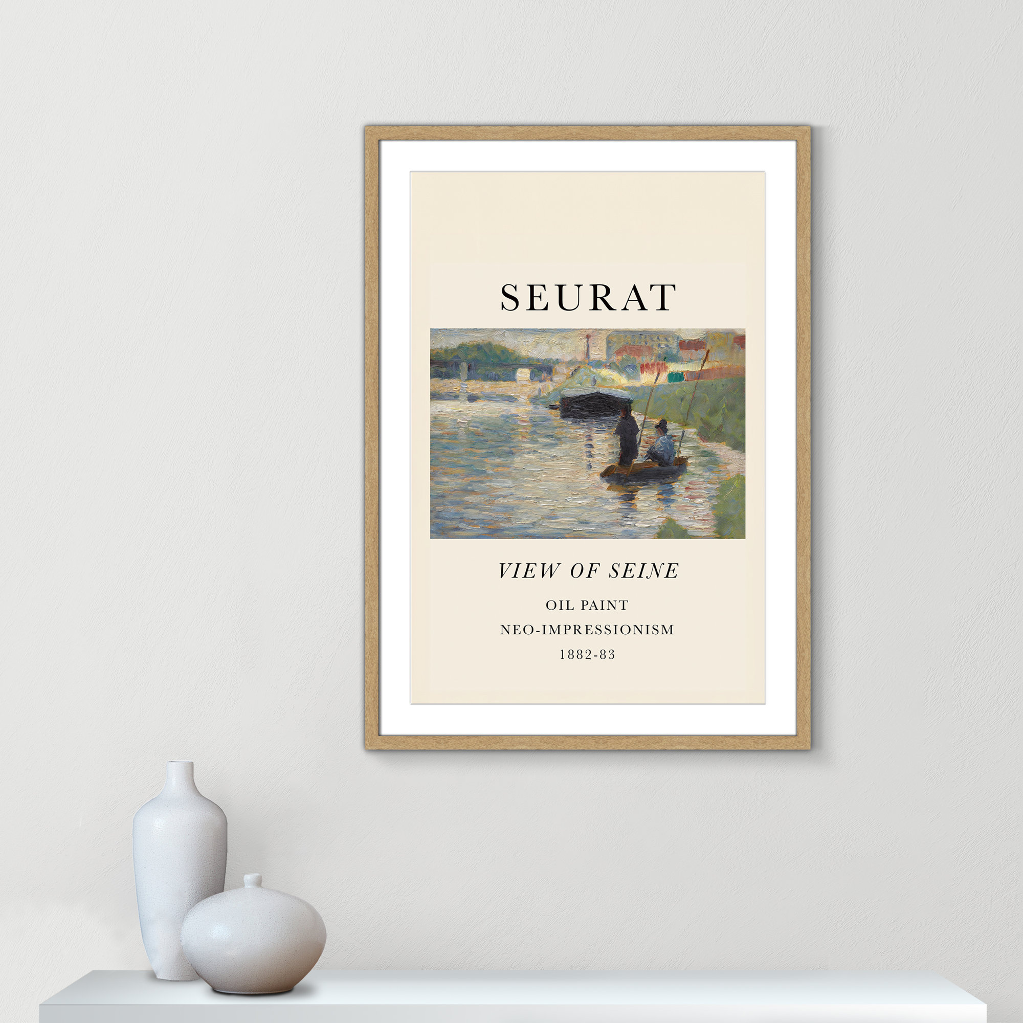 View Of Seine by Georges Seurat, Natural Single Picture Frame, Yes, 35.5" H x 25.5" W x 1.25" D