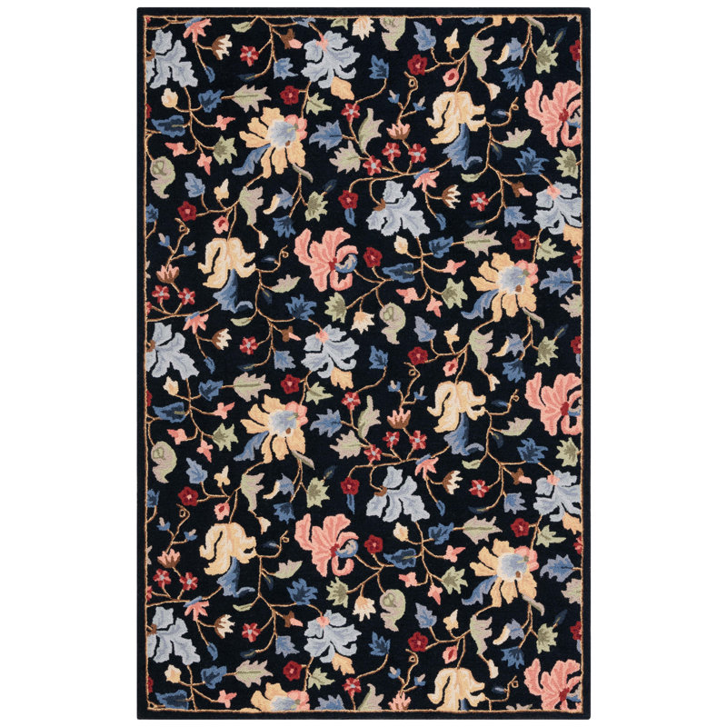 Chelsea Hand Tufted Wool/Cotton Floral Rug in Red/Black, Rectangle 8' x 10'