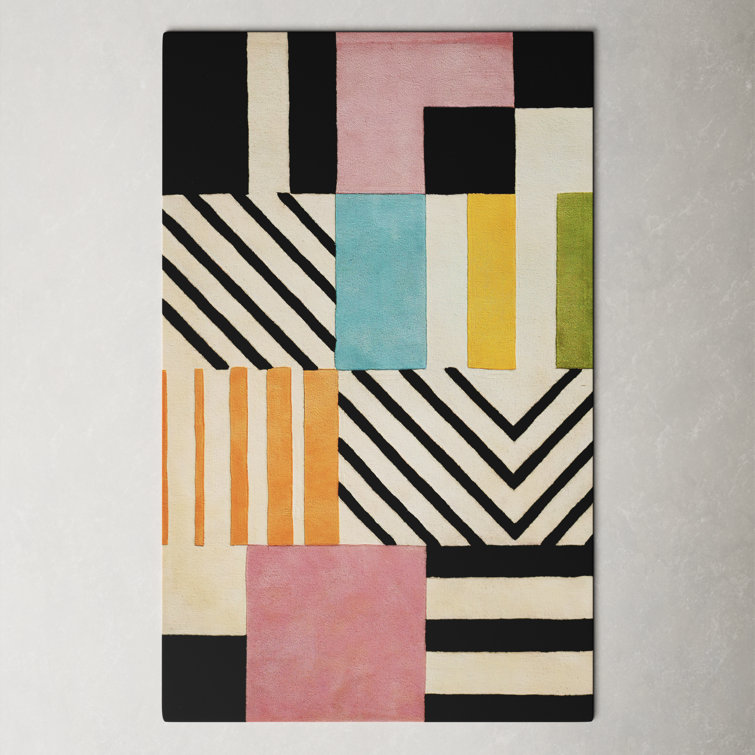 Tripoli Handmade Wool Ivory/Black/Pink Rug