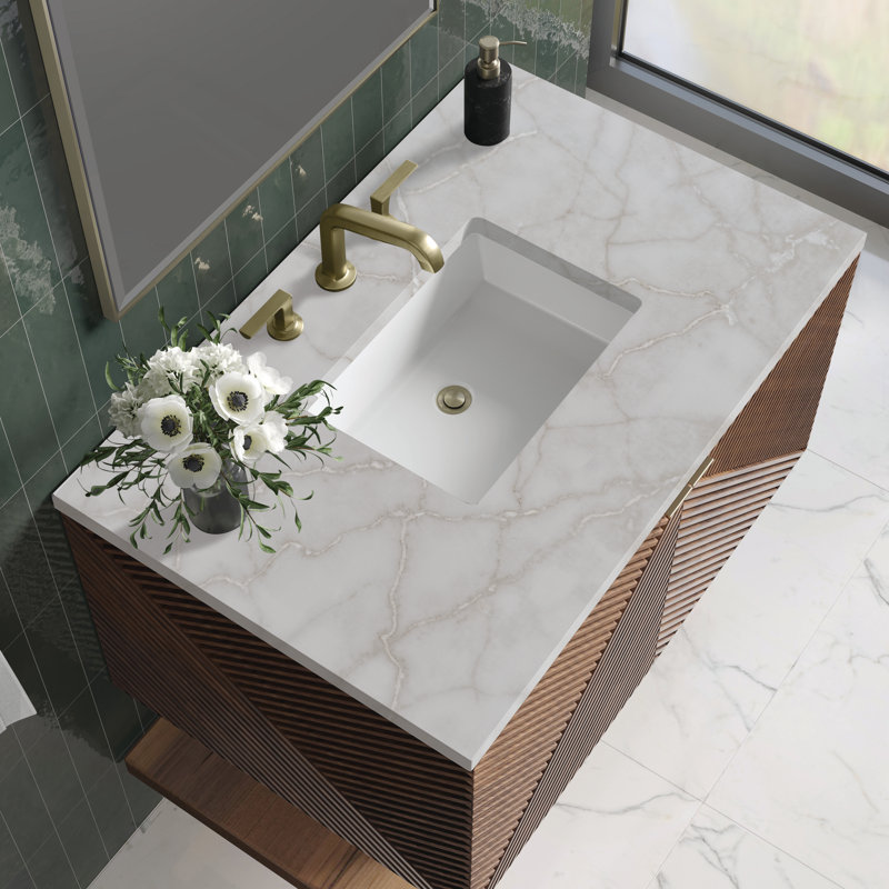 Meuble-lavabo flottant simple 36 po Marcello, Quartz victorien argenté, 8 po, 36"
