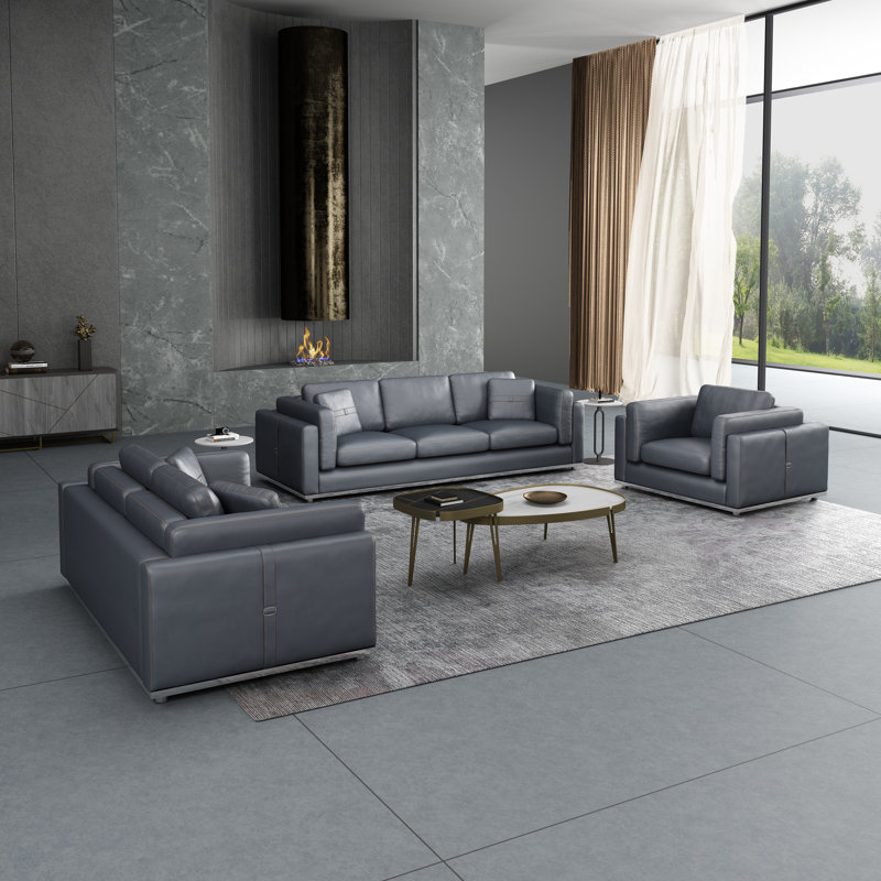 Picasso Loveseat, Gray Genuine Leather