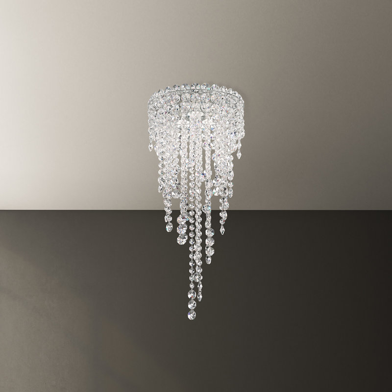 Chantant 3 Light 10.5in x 25in Flush Mount in Polished Stainless Steel with Clear Radiance Crystals