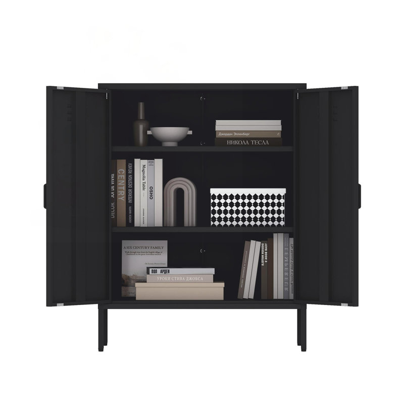 32 Inch Modern Metal Accent Cabinet in Black with Adjustable Shelves and Ventilated Doors for Contemporary Storage, Black