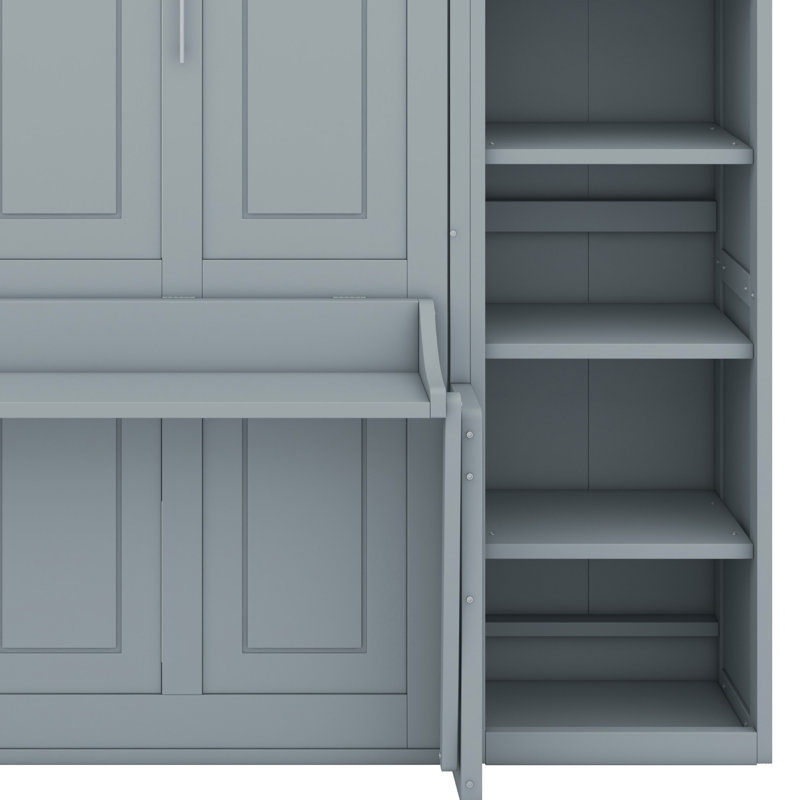 Murphy Bed With Desk And Bookshelf, Gray