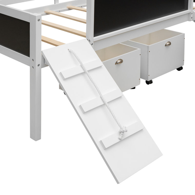 Lit mezzanine avec lit en bois et deux boîtes de rangement