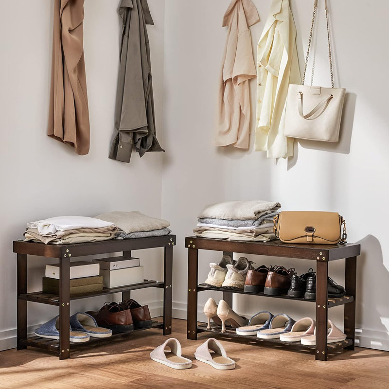 3-Tier Bamboo Shoe Storage Bench, Entryway Shoe Rack Organizer with Sturdy Frame, Space-Saving Shoe Shelf for 9-12 Pairs