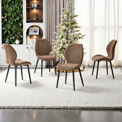 Dining Chairs Set Of 4, Ergonomic Back Support, Black Metal Legs, Adjustable Feet