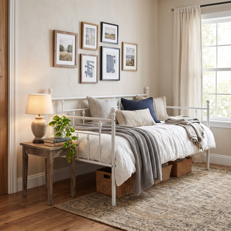 Alpert Victorian Spindle Metal Daybed, White