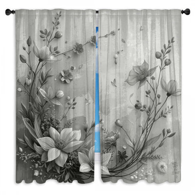 Arrangement floral monochrome et rideaux obscurcissant - 2 panneaux