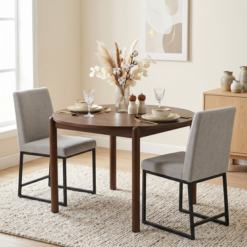 Bralan Set of 2 Upholstered Dining Chairs with Black Metal Frame, Light Grey