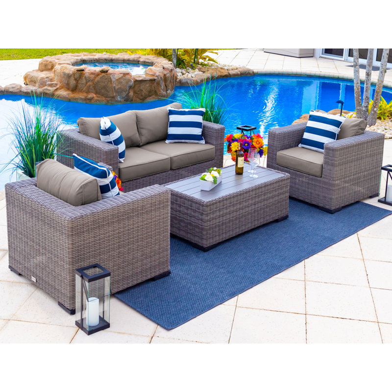 Aleyza 4 - Person Patio Conversation Set with Cushions, Taupe