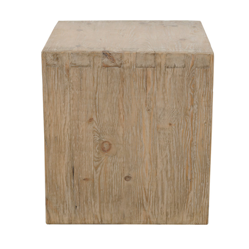 Weathered Wash Solid Wood Rectangular End Table with Storage