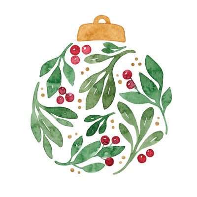 Holly Ornament - Wrapped Canvas Art Prints
