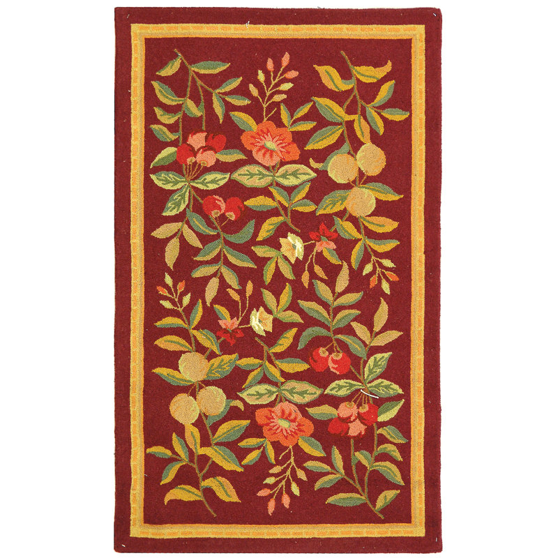 Bick Hand Hooked Wool Pile Floral Rug, Rectangle 9' x 12'