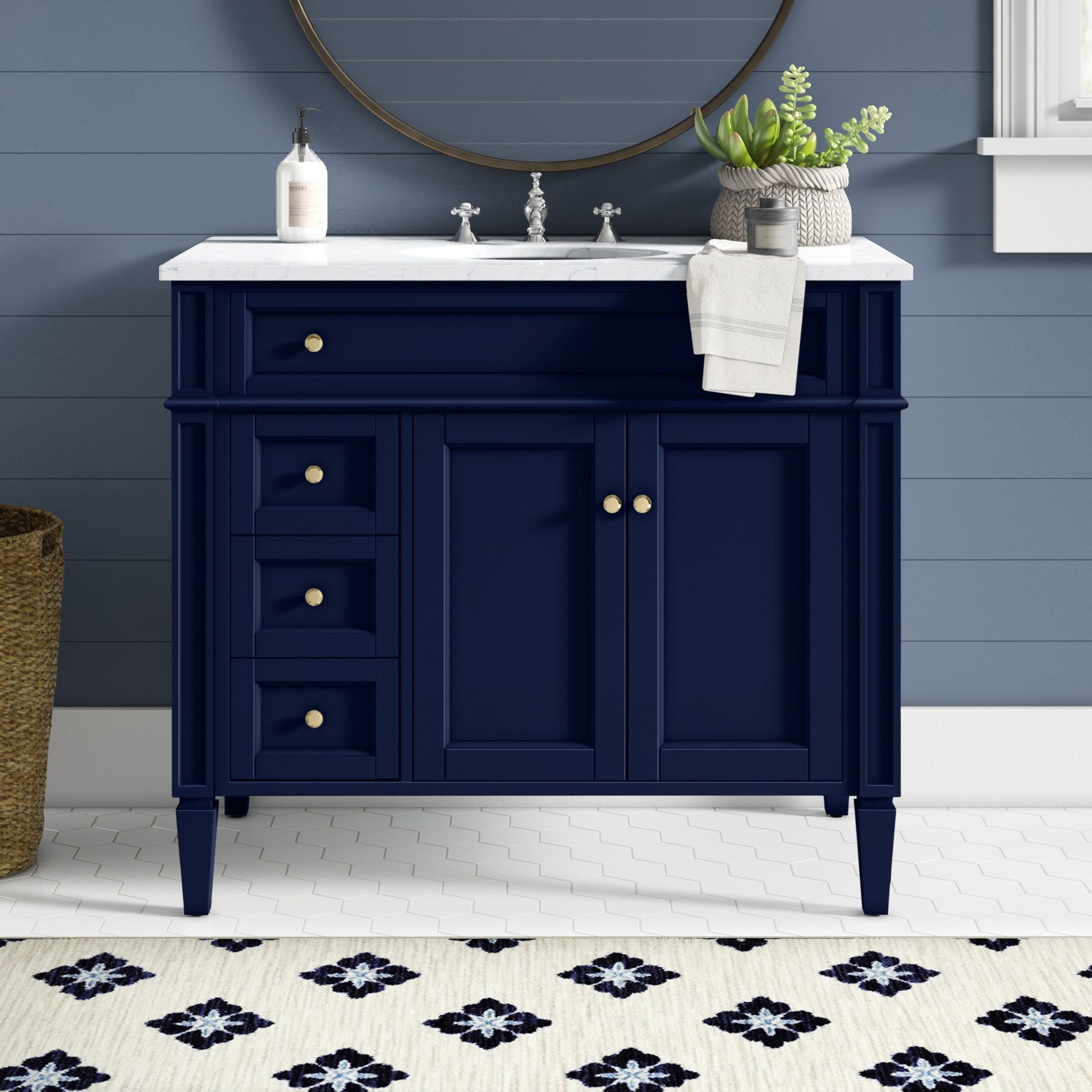 Rivers 40" Carrara Marble Single Bathroom Vanity, Blue