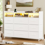 Commode à 9 tiroirs avec tablette ouverte à 2 niveaux Cheo, commode avec prise de courant et DEL, commode l 43 po Cheo