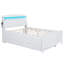 Lit plateforme double avec rangement, tête de lit à DEL, lit gigogne simple, 3 tiroirs, blanc et bois massif et lit de construction avec tête de lit avec rangement, tiroirs pour un sommeil réparateur-1404091277
