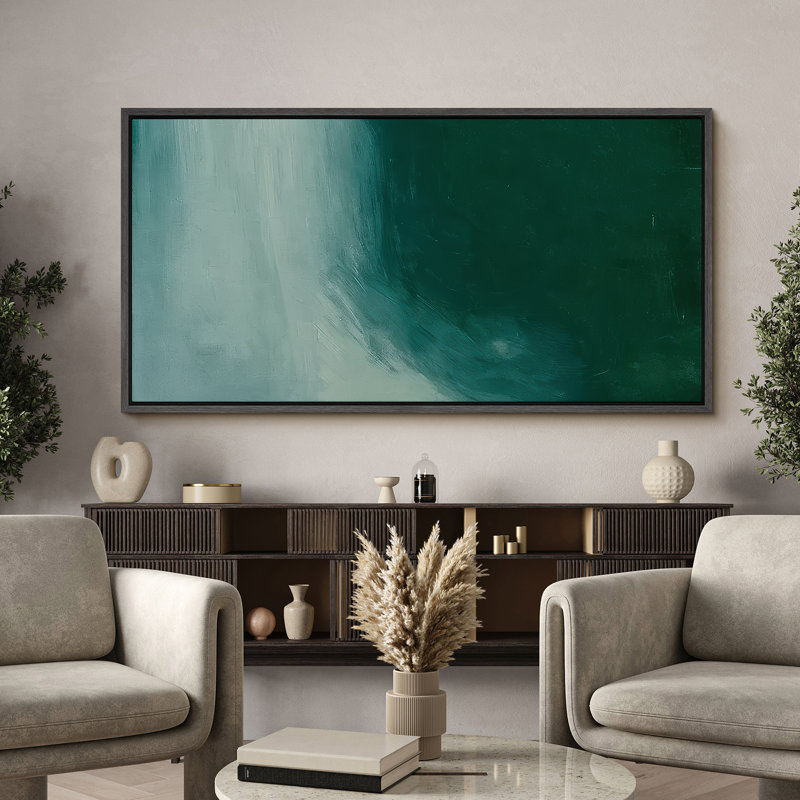 Abstrait paysage mural encadré, impression minimaliste verte pour décoration murale moderne, Noir, H 30 po x l 60 po