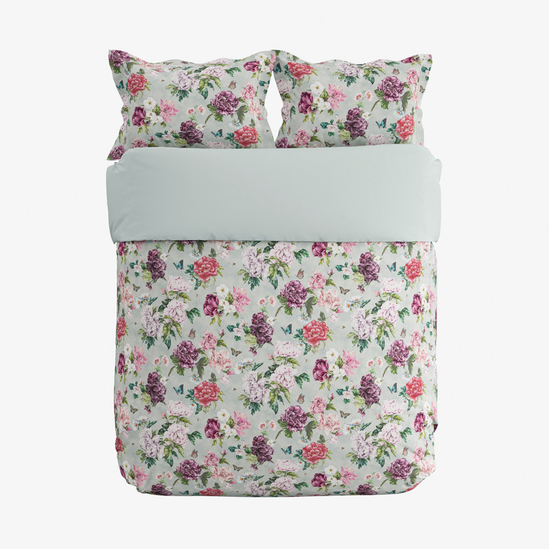 Summer Peony Cotton Duvet Cover Set, Super King Duvet Cover + 2 Super King Pillowcases