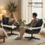 HOMCOM Accent Chair with Footstool, Modern Swivel Lounge Chair, Dark Grey