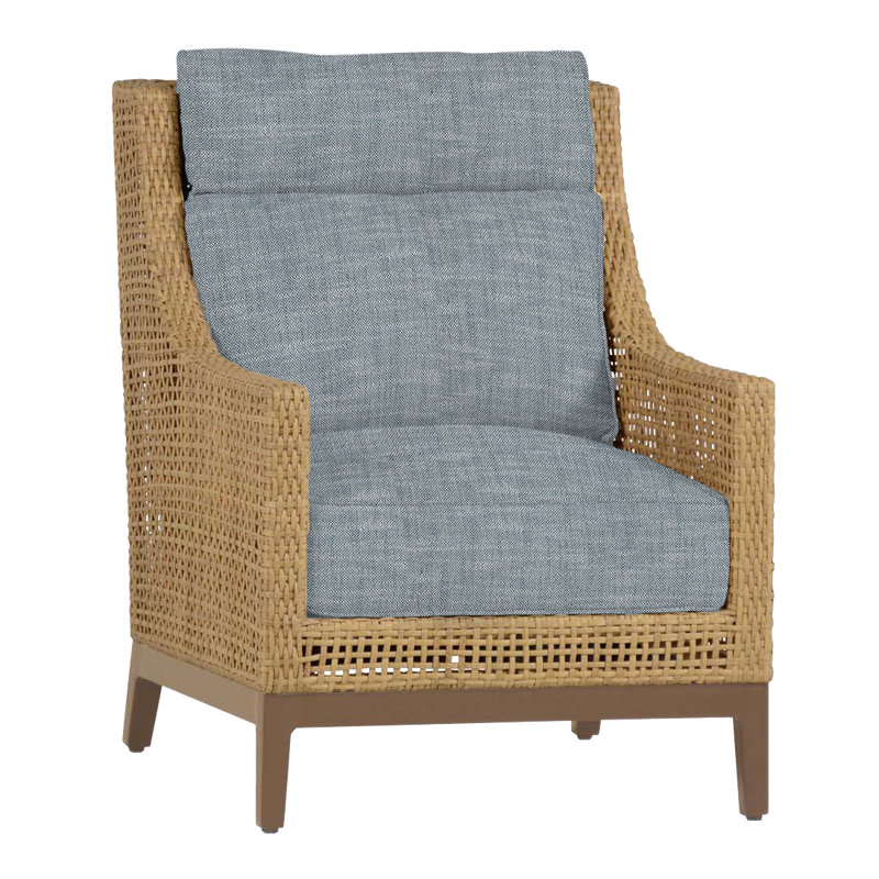 Peninsula Woven Lounge Chair, No welt + Standard fill, Dove Sunbrella® Linen, Light Raffia/Natural Sandalwood
