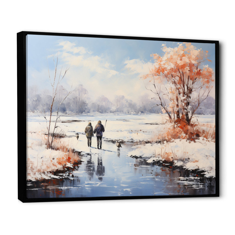 Winter Landscape Frozen Pond II, reproduction d'art sur toile, H 16 po x l 32 po x P 1 po, Cadre flottant noir