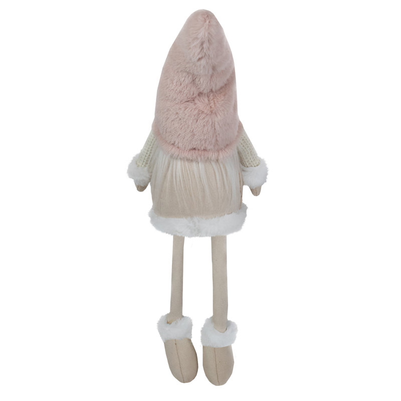 Gnome de Noël assis 24 po crème et rose avec pattes suspendues