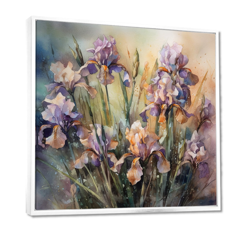 Art mural mauve vert sauvage Iri S II - Iris, H 36 po x l 36 po x P 1,5 po, Cadre flottant blanc