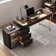 Mathian Swivel Computer Desk,Home office Desk,L-Shaped Executive Desk,Power Outlet, Glass Top