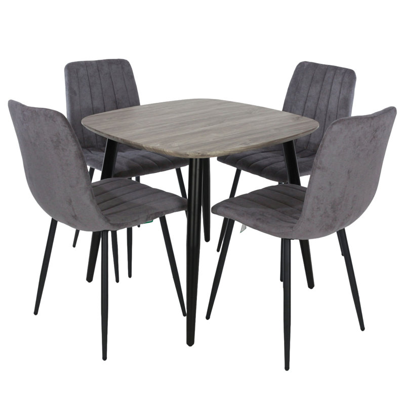 Sisquoc 800mm Square Table & 4 Fabric Chair Set, Grey, Grey