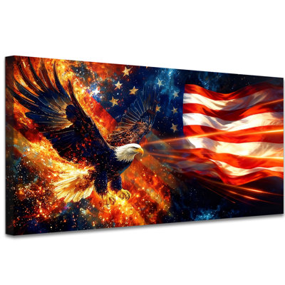 250th Anniversary 1776-2026 Patriotic American Flag and Bald Eagle Canvas Wall Art, Large Wrapped Framed Canvas Prints for Living Room, Office, Bedroom, Independence Day Decoration 12×24 Inch