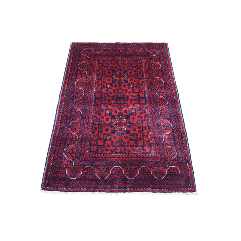 Tapis oriental rouge à motif géométrique en laine noué à la main 3 pi 3 po x 4 pi 8 po 62FA6B59A72548A0B57307B53EC232E9