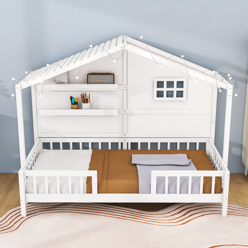 Lit simple d'artiste simple avec bande lumineuse romantique et tablettes intégrées, Blanc