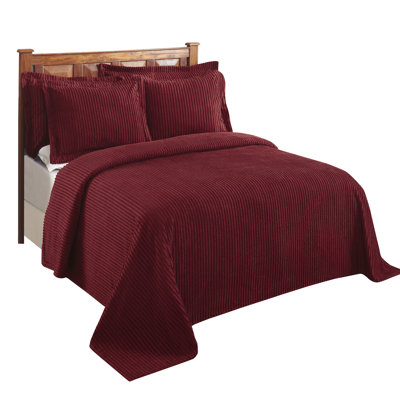 Jullian 100% Cotton Chenille Tufted Bedspread, Classic Stripe Design, Soft Breathable Coverlet, All-Season Machine Washable, OEKO-TEX Certified, King Size, Burgundy