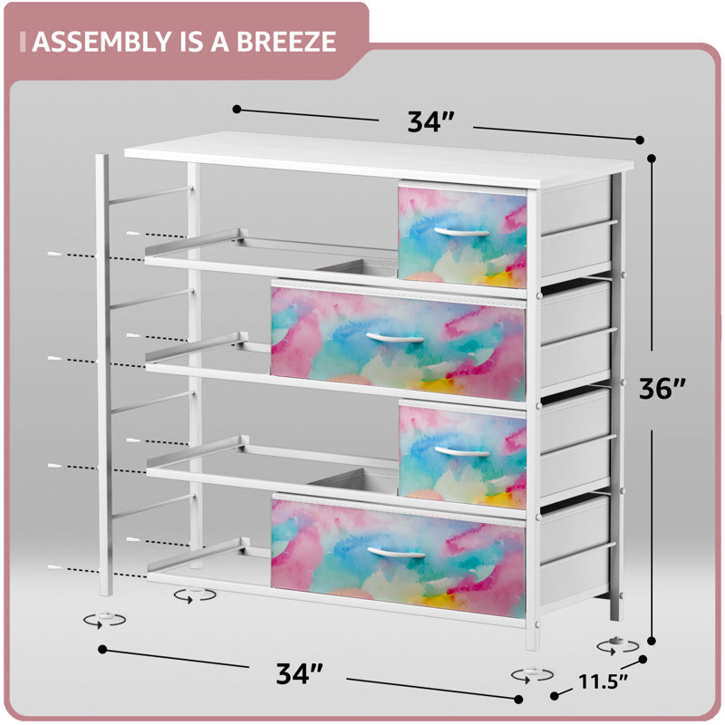 8 Drawers Dresser with Steel Frame and Wood Top, Blue