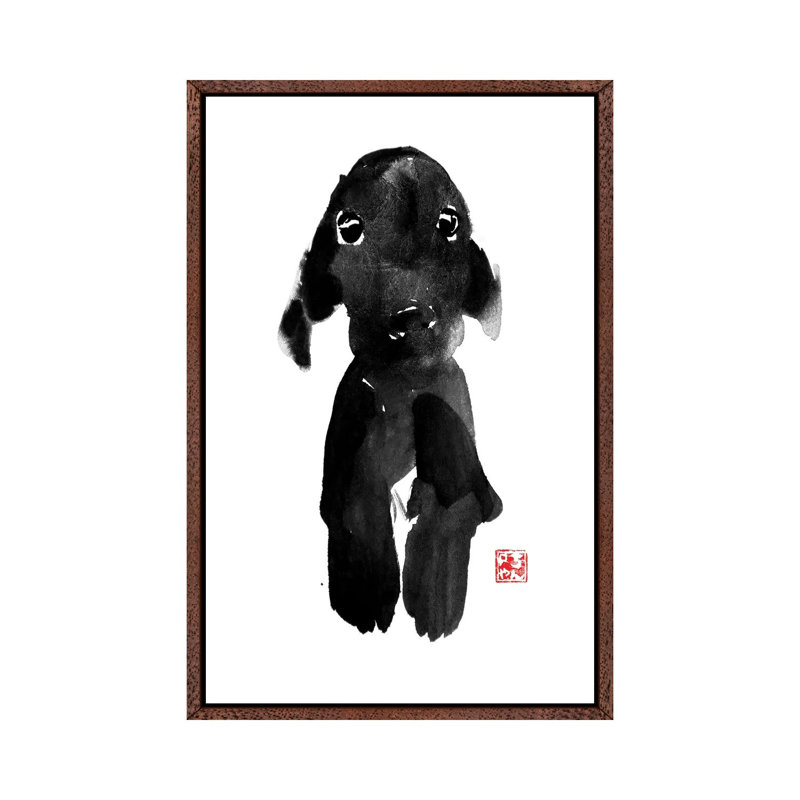 Cute Dog by Péchane - Print on Canvas, 66.04 cm H x 45.72 cm W, Classic Brown Wood Framed