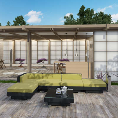 Ensemble modulaire en rotin avec coussins 6 pièces de luxe