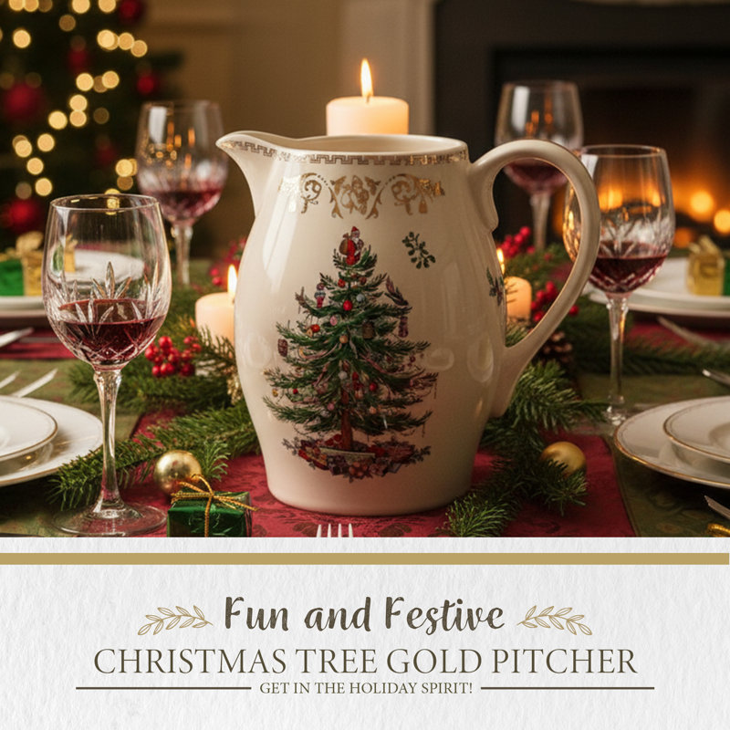 Spode – Christmas Tree Gold – Christmas Tree Gold Pitcher – 57.5 Oz - WhiteGold