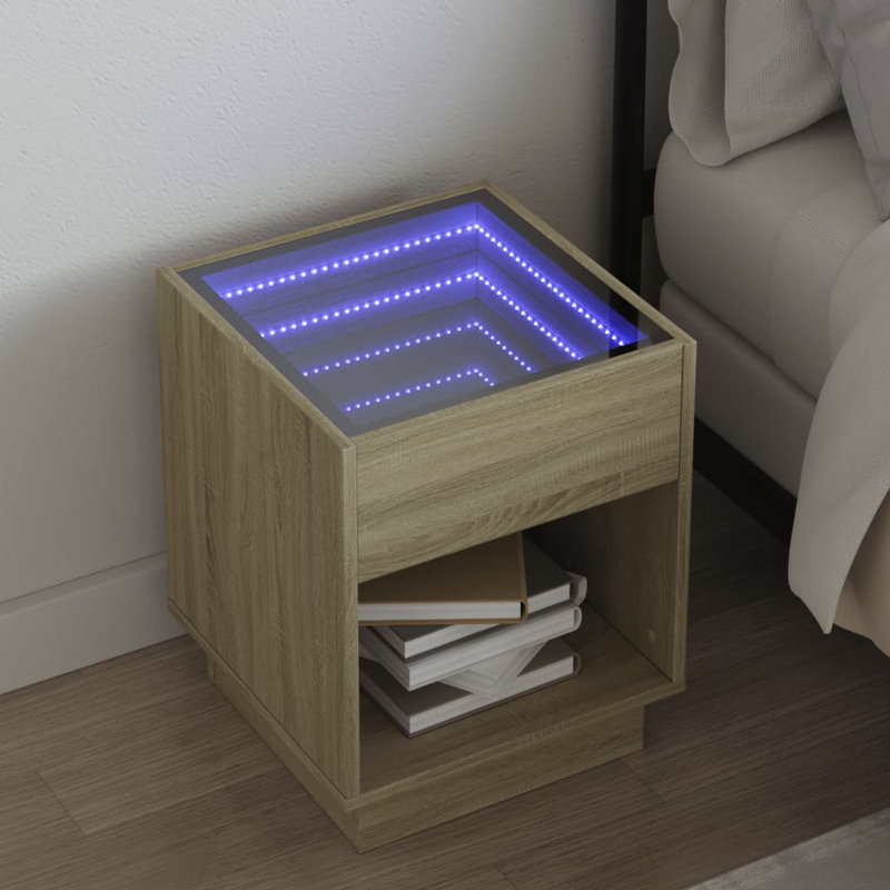 Table de chevet vidaXL Bois d'ingénierie, verre 15,7 po x 15,7 po x 19,7 po, Chêne sonoma