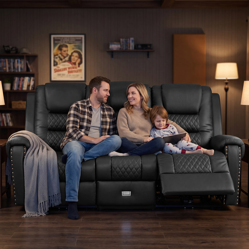 Red Barrel Studio® 77" PU Leather 3 Seats Reclining Massage Chair with USB Charge, Heated Massage Sofa Chair With Cup Holders and Storage Box