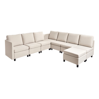Modular Sectional Sofa, U-Shaped 7 Seater Modular Sofa with Hidden Storage, Cloud Sectional Couch with Ottoman & High Rebound Sponge, Solid Wood Frame