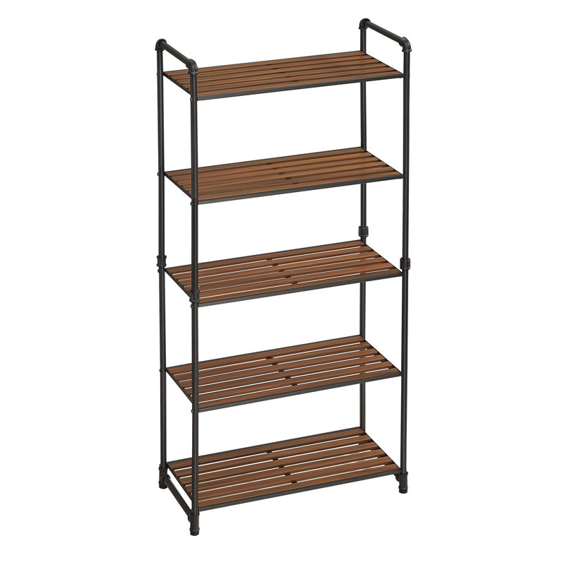 Aliha 129.5cm H Metal Standard Bookcase, Brown/Black, (5 Shelves) 129.5cm H x 62cm W x 31cm D