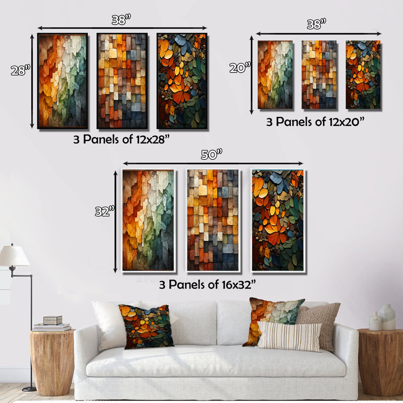 3 pièces sur toile - Hardedge Art Earthy Euphony III, Cadre noir, H 32 po x l 48 po