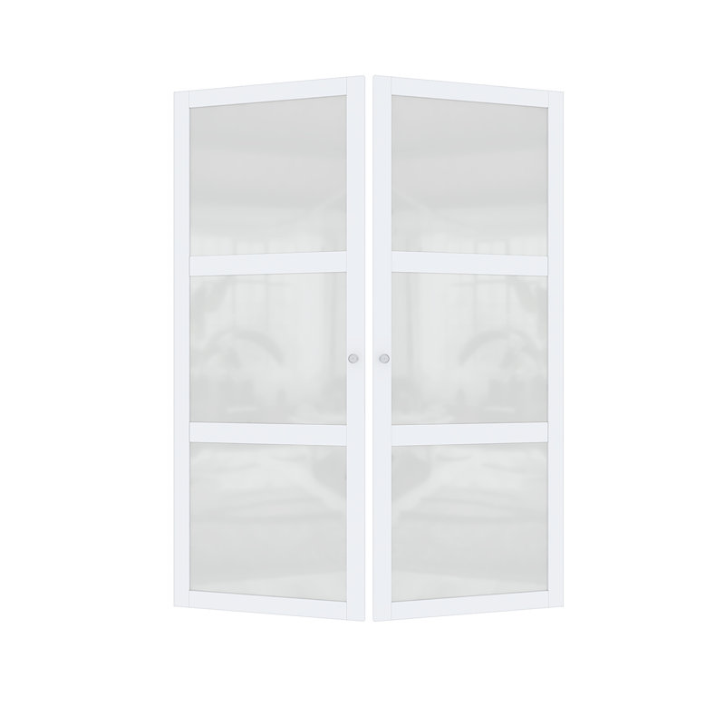 Paneled Manufactured Wood and Glass Pivot-French Door With Installation Hardware Kit, 60" x 80"