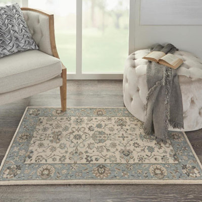 Tapis oriental en laine ivoire / bleu Crownover